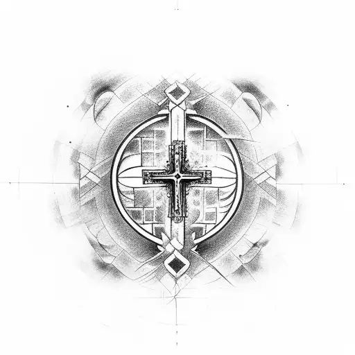 cross with a gate opening inside with birds flying out and hands reaching out towards each other in the background  tattoo design idea