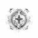 cross with a gate opening inside with birds flying out and hands reaching out towards each other in the background  tattoo design idea