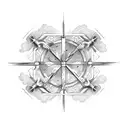 cross with a gate opening inside with birds flying out and hands reaching out towards each other in the background  tattoo design idea