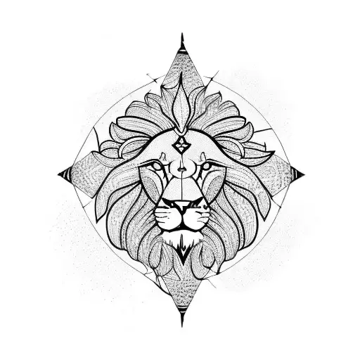 lion with compass and tree tattoo design idea