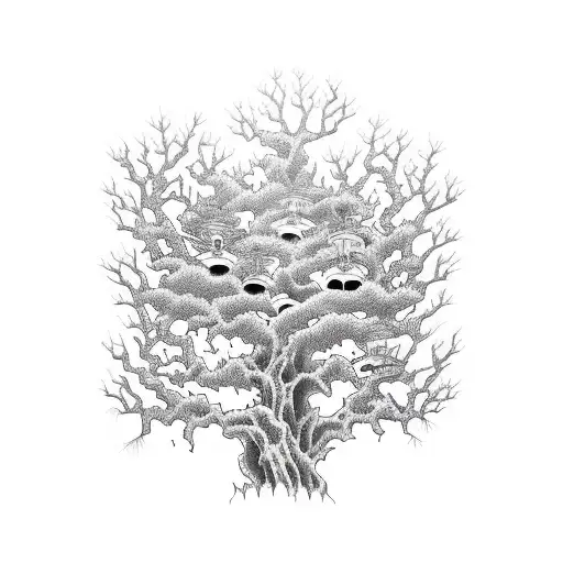 haunted tree tattoo design idea