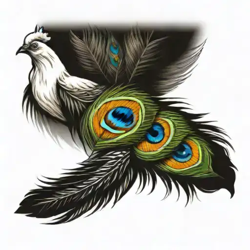 white dove feather and peacock feather tattoo design idea
