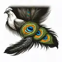 white dove feather and peacock feather tattoo design idea
