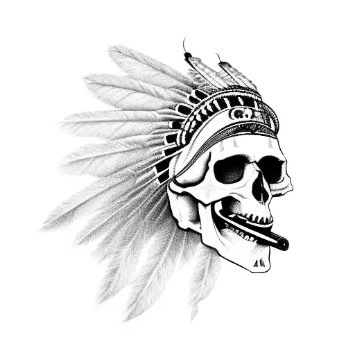 Indian skull with headdress and night vision goggles tattoo design idea
