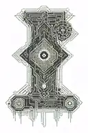 web. lines coming out of the center to the top and to the bottom. in the center is a chip. symmetrical. rectangle tattoo design idea