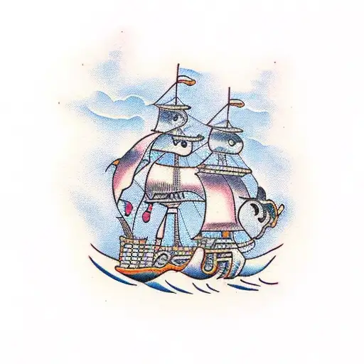 pirate ship palms tattoo design idea