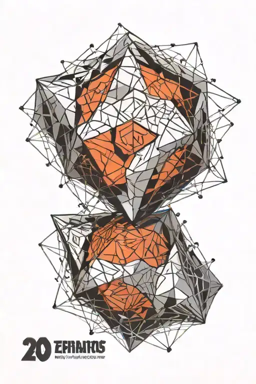 Two Icosahedrons on Top of Each Other at a Angle, one is a showing the 20 on the face side and the other is showing a 1 tattoo design idea