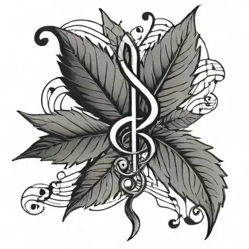 A tattoo of a marijuana leaf shaped like a music note to showcase your love for music and weed tattoo design idea