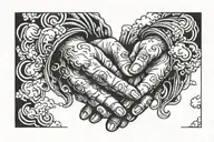 open prayer hands surrounded by clouds  tattoo design idea