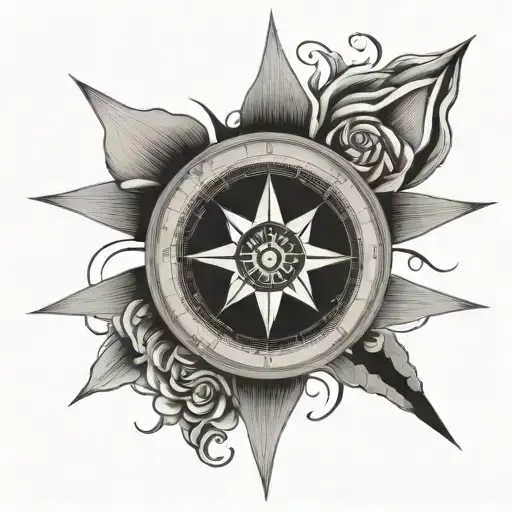 nautical compass lotus flower surrounded tattoo design idea
