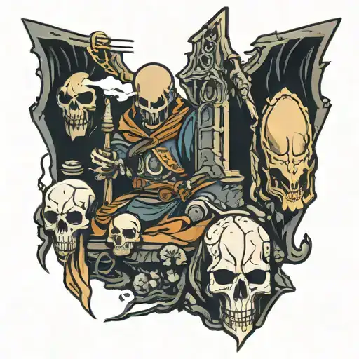 graveyard with Dark Souls characters tattoo design idea