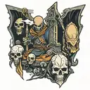 graveyard with Dark Souls characters tattoo design idea