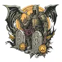 graveyard with Dark Souls characters tattoo design idea