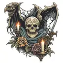 graveyard with Dark Souls characters tattoo design idea