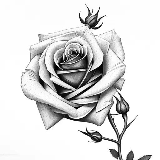 rose, aster, budding rose tattoo design idea