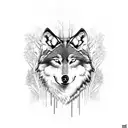 Wolf in forest tattoo design idea