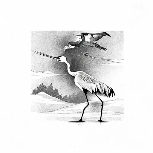 Crane bird tattoo design idea