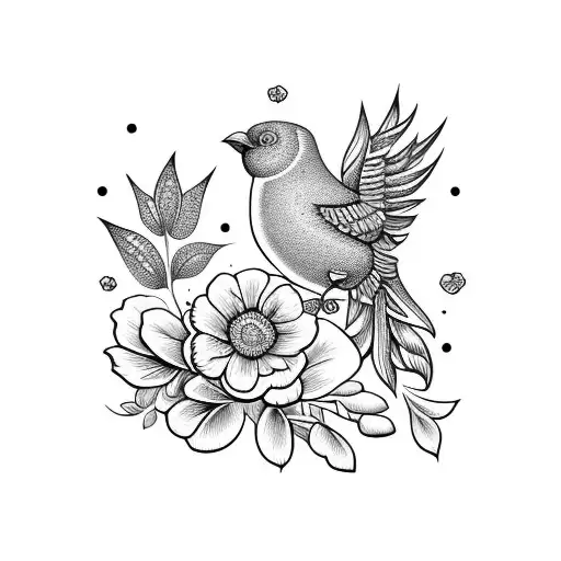 corningware blue floral logo bird above tattoo design idea