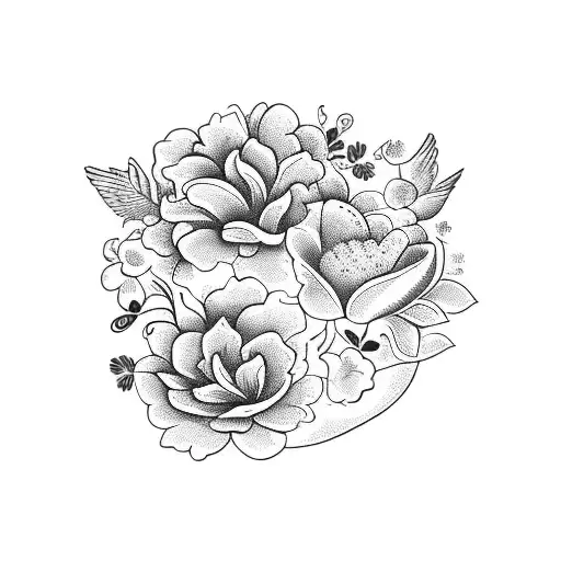 corningware blue floral logo with bird tattoo design idea