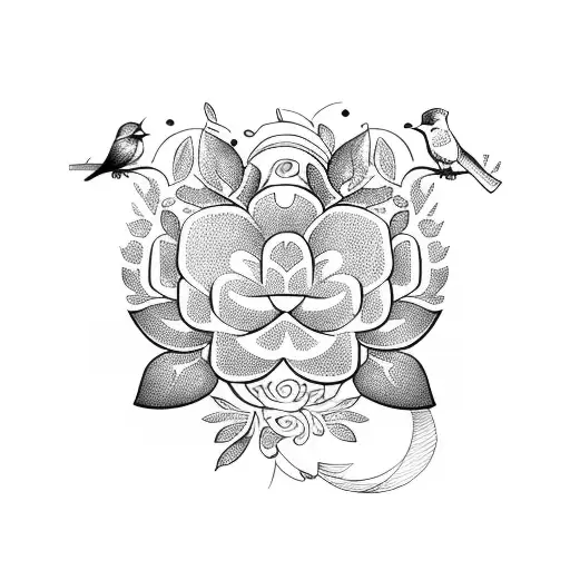 corningware floral logo with bird tattoo design idea