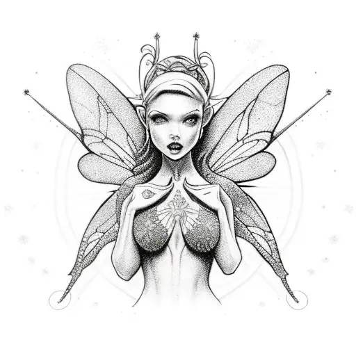 fairy bent over blowing fairy dust  tattoo design idea