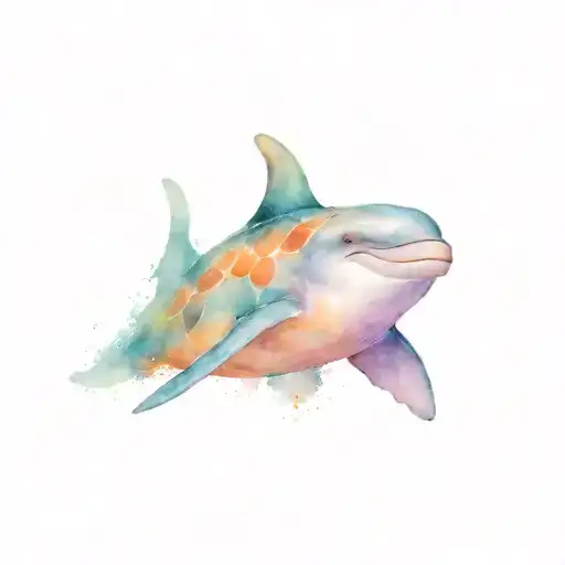 a dolphin, turtle or ray swimming tattoo design idea