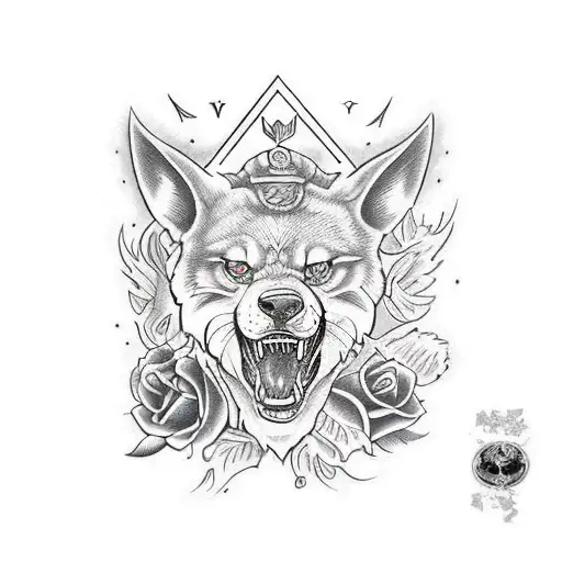 Fenrir and wild rose tattoo design idea