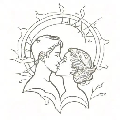 sun exploding couple kissing tattoo design idea