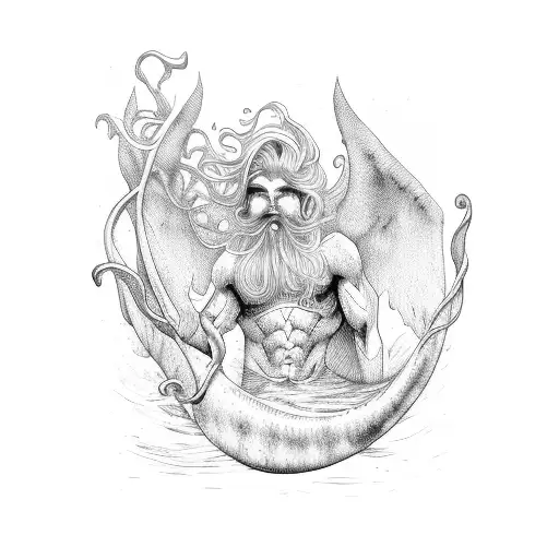 Mermen as hanged men from tarot tattoo design idea