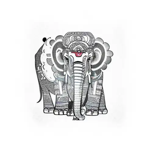 laos temple with elephants  tattoo design idea