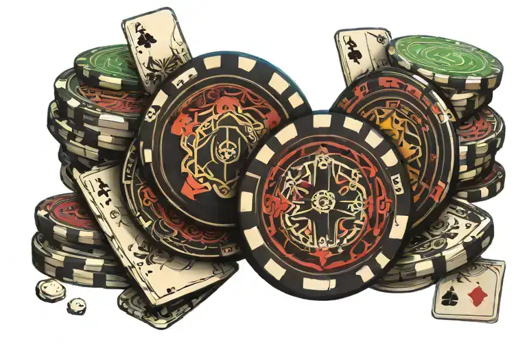 A poker chip stack with a shadowy blackwork design tattoo design idea