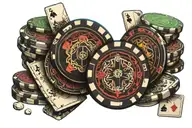 A poker chip stack with a shadowy blackwork design tattoo design idea