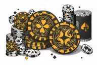 A poker chip stack with a shadowy blackwork design tattoo design idea