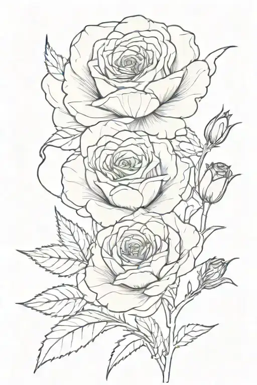single line drawing in black an white of a rose and a poppy tattoo design idea
