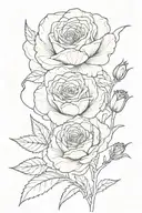single line drawing in black an white of a rose and a poppy tattoo design idea