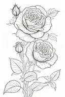 single line drawing in black an white of a rose and a poppy tattoo design idea