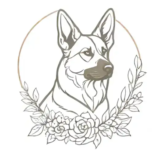 german shepherd with flowers surrounding tattoo design idea