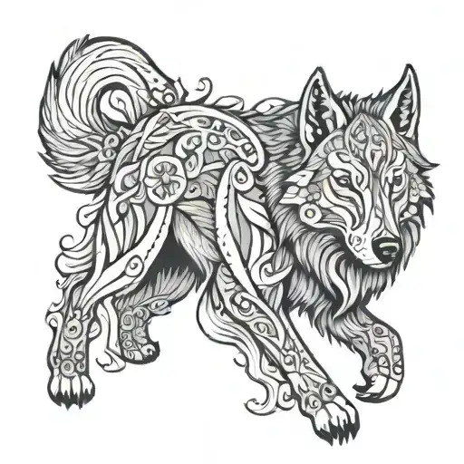 Nordic wolf, made of ash tattoo design idea