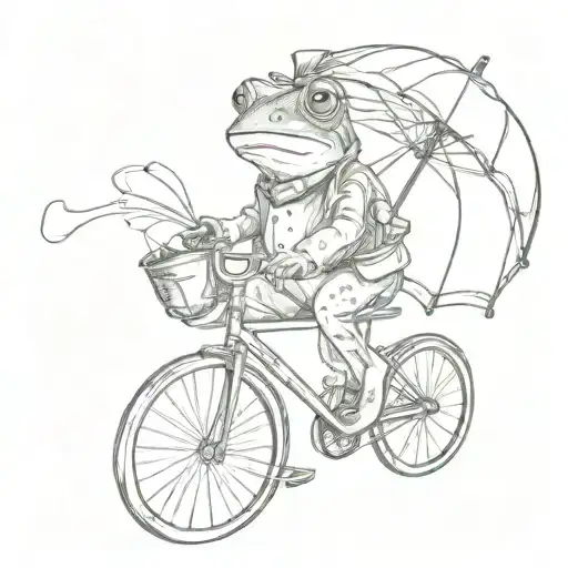 frog riding Penny farthing holding  umbrella  tattoo design idea