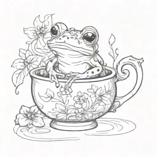 cute frog on a tea pot tattoo design idea