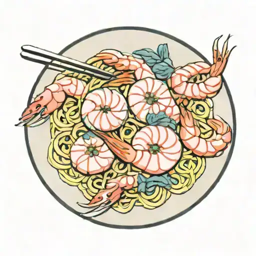  a plate of bami with shrimp, the shrimp should have a bisexual flag design  tattoo design idea