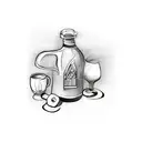 A wine bottle and a coffee cup intertwined, representing the client's two favorite beverages tattoo design idea