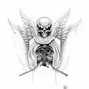 Incorporate the symbols of the Grim Reaper and angels into a tattoo that represents the contrast between life and death. tattoo design idea