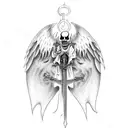 Incorporate the symbols of the Grim Reaper and angels into a tattoo that represents the contrast between life and death. tattoo design idea