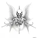 Incorporate the symbols of the Grim Reaper and angels into a tattoo that represents the contrast between life and death. tattoo design idea