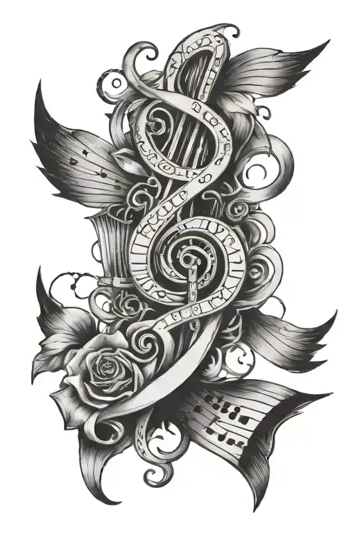 The agony and the ecstasy in script with music notes  tattoo design idea