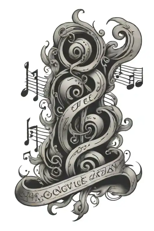 The agony and the ecstasy and script with music notes  tattoo design idea
