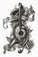 The agony and the ecstasy and script with music notes  tattoo design idea