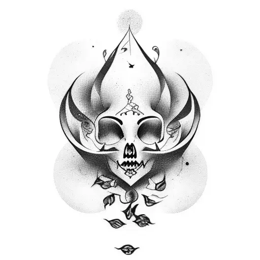 Create a tattoo that celebrates the beauty of women while incorporating elements of horror and dark fantasy. tattoo design idea
