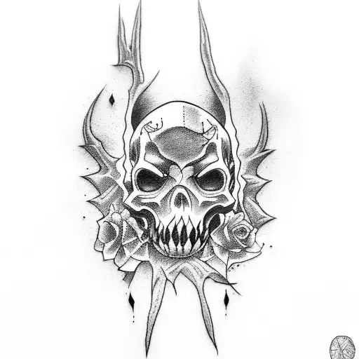 Design a tattoo inspired by your favorite horror movie, incorporating elements of dark souls and Halloween. tattoo design idea